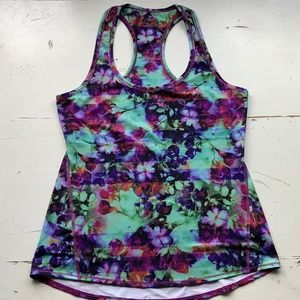 ATHLETA Floral Fade purple green Chi racerback tank Small UPF 30